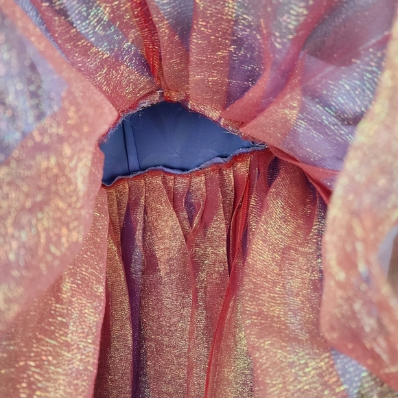 Handmade OOAK Floral Iridescent Ruffle Midi Dress Sheer Sleeve Coquette XS - Picture 13 of 16